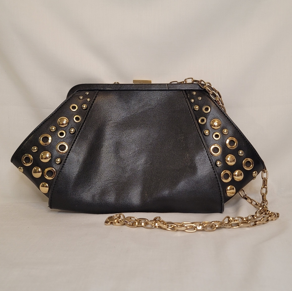 White house black market clutch black and gold